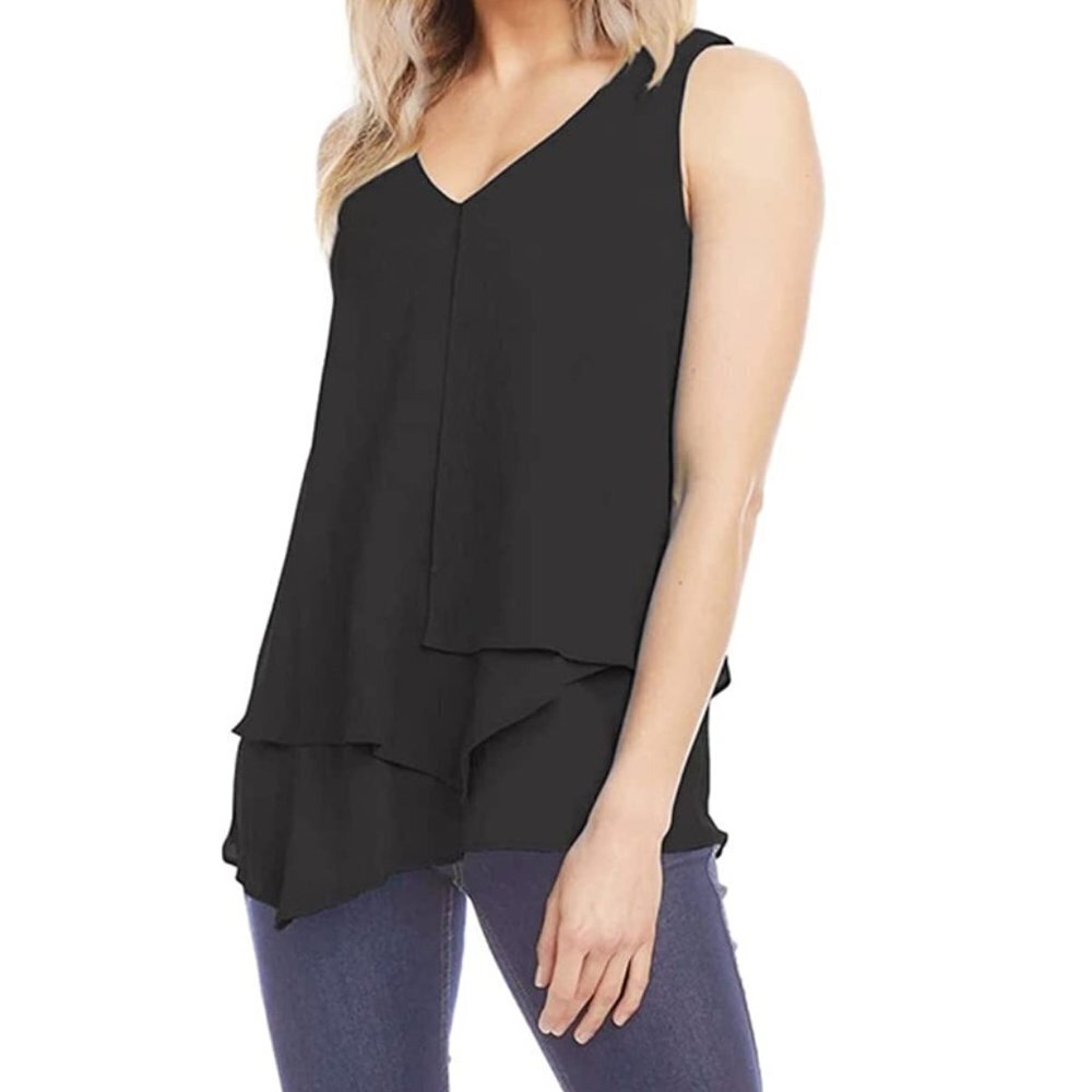 Kim & Cami Black V-Neck Hi Low Sleeveless Top
